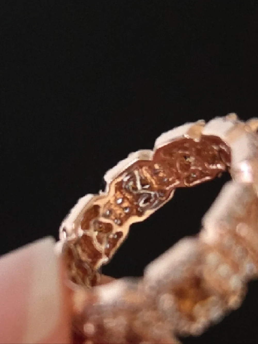 Rose Gold And CZ Suzy Levian Halo Eternity Band Princess And Round 925 Sz5.5